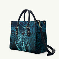 Chuuk Deep Into Truk Lagoon Leather Bag Polynesian Tribal Pattern Wreck Diving Teal Ship Art
