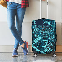 Chuuk Deep Into Truk Lagoon Luggage Cover Polynesian Tribal Pattern Wreck Diving Teal Ship Art