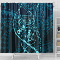 Chuuk Deep Into Truk Lagoon Shower Curtain Polynesian Tribal Pattern Wreck Diving Teal Ship Art