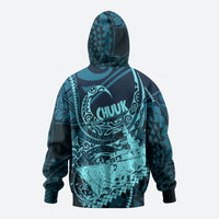 Chuuk Deep Into Truk Lagoon Zip Hoodie Polynesian Tribal Pattern Wreck Diving Teal Ship Art