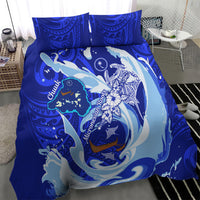Chuuk Micronesian Roots Bedding Set Polynesian Tribal Pattern Hibiscus Flower And Stingray Art