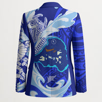 Chuuk Micronesian Roots Blazer Polynesian Tribal Pattern Hibiscus Flower And Stingray Art