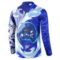 Chuuk Micronesian Roots Button Sweatshirt Polynesian Tribal Pattern Hibiscus Flower And Stingray Art