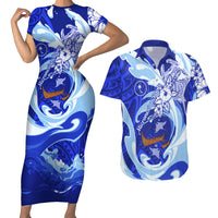 Chuuk Micronesian Roots Couples Matching Short Sleeve Bodycon Dress and Hawaiian Shirt Polynesian Tribal Pattern Hibiscus Flower And Stingray Art