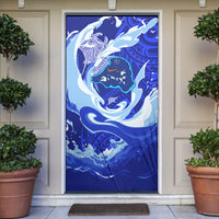 Chuuk Micronesian Roots Door Cover Polynesian Tribal Pattern Hibiscus Flower And Stingray Art