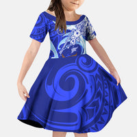Chuuk Micronesian Roots Family Matching Off Shoulder Short Dress and Hawaiian Shirt Polynesian Tribal Pattern Hibiscus Flower And Stingray Art