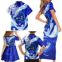 Chuuk Micronesian Roots Family Matching Short Sleeve Bodycon Dress and Hawaiian Shirt Polynesian Tribal Pattern Hibiscus Flower And Stingray Art