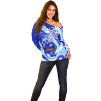 Chuuk Micronesian Roots Off Shoulder Sweater Polynesian Tribal Pattern Hibiscus Flower And Stingray Art