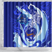 Chuuk Micronesian Roots Shower Curtain Polynesian Tribal Pattern Hibiscus Flower And Stingray Art