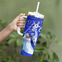 Chuuk Micronesian Roots Tumbler With Handle Polynesian Tribal Pattern Hibiscus Flower And Stingray Art