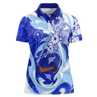 Chuuk Micronesian Roots Women Polo Shirt Polynesian Tribal Pattern Hibiscus Flower And Stingray Art