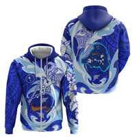 Chuuk Micronesian Roots Zip Hoodie Polynesian Tribal Pattern Hibiscus Flower And Stingray Art