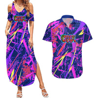 Chuuk Tropical Sunset Coordinates Couples Matching Summer Maxi Dress and Hawaiian Shirt Neon Graffiti Polynesian Tribal