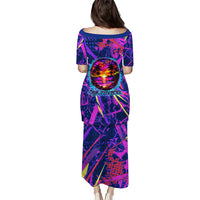 Chuuk Tropical Sunset Coordinates Puletasi Neon Graffiti Polynesian Tribal