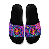 Chuuk Tropical Sunset Coordinates Slide Sandals Neon Graffiti Polynesian Tribal