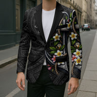 Kosrae Nautical Heritage Blazer Polynesian Tribal Anchor With Plumeria Tropical Art