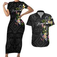 Kosrae Nautical Heritage Couples Matching Short Sleeve Bodycon Dress and Hawaiian Shirt Polynesian Tribal Anchor With Plumeria Tropical Art