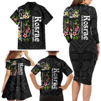 Kosrae Nautical Heritage Family Matching Long Sleeve Bodycon Dress and Hawaiian Shirt Polynesian Tribal Anchor With Plumeria Tropical Art