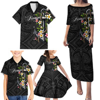 Kosrae Nautical Heritage Family Matching Puletasi and Hawaiian Shirt Polynesian Tribal Anchor With Plumeria Tropical Art
