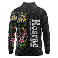 Kosrae Nautical Heritage Long Sleeve Polo Shirt Polynesian Tribal Anchor With Plumeria Tropical Art