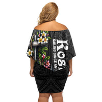 Kosrae Nautical Heritage Off Shoulder Short Dress Polynesian Tribal Anchor With Plumeria Tropical Art