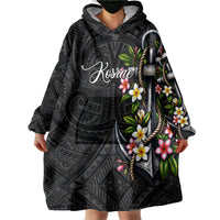 Kosrae Nautical Heritage Wearable Blanket Hoodie Polynesian Tribal Anchor With Plumeria Tropical Art