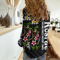 Kosrae Nautical Heritage Women Casual Shirt Polynesian Tribal Anchor With Plumeria Tropical Art