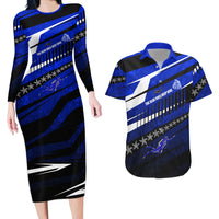 Kosrae Deep Sea Scuba Diving Couples Matching Long Sleeve Bodycon Dress and Hawaiian Shirt Blue Hole Beneath The Surface Coral Reef Graphic Art