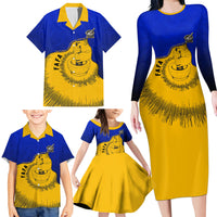 Kosrae Fafa Culinary Heritage Family Matching Long Sleeve Bodycon Dress and Hawaiian Shirt Kosraean Gold Taro Tradition Illustration With Coconut Leaves