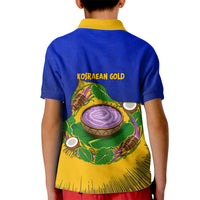 Kosrae Fafa Culinary Heritage Kid Polo Shirt Kosraean Gold Taro Tradition Illustration With Coconut Leaves