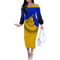 Kosrae Fafa Culinary Heritage Off The Shoulder Long Sleeve Dress Kosraean Gold Taro Tradition Illustration With Coconut Leaves