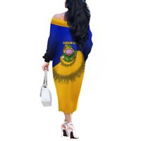 Kosrae Fafa Culinary Heritage Off The Shoulder Long Sleeve Dress Kosraean Gold Taro Tradition Illustration With Coconut Leaves