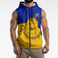 Kosrae Fafa Culinary Heritage Sleeveless Zip Hoodie Kosraean Gold Taro Tradition Illustration With Coconut Leaves