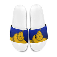 Kosrae Fafa Culinary Heritage Slide Sandals Kosraean Gold Taro Tradition Illustration With Coconut Leaves