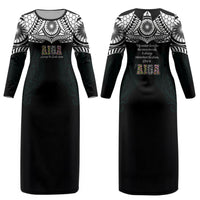AIGA Always In Gods Arms Samoa Couples Matching Long Sleeve Bodycon Dress and Hawaiian Shirt Polynesian Tribal Tattoo Art Family Heritage Faith