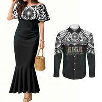 AIGA Always In Gods Arms Samoa Couples Matching Mermaid Dress and Long Sleeve Button Shirt Polynesian Tribal Tattoo Art Family Heritage Faith