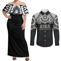 AIGA Always In Gods Arms Samoa Couples Matching Off Shoulder Maxi Dress and Long Sleeve Button Shirt Polynesian Tribal Tattoo Art Family Heritage Faith