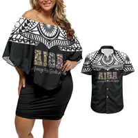 AIGA Always In Gods Arms Samoa Couples Matching Off Shoulder Short Dress and Hawaiian Shirt Polynesian Tribal Tattoo Art Family Heritage Faith