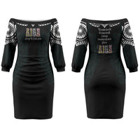 AIGA Always In Gods Arms Samoa Couples Matching Off The Shoulder Long Sleeve Dress and Long Sleeve Button Shirt Polynesian Tribal Tattoo Art Family Heritage Faith