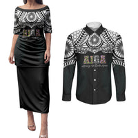 AIGA Always In Gods Arms Samoa Couples Matching Puletasi and Long Sleeve Button Shirt Polynesian Tribal Tattoo Art Family Heritage Faith