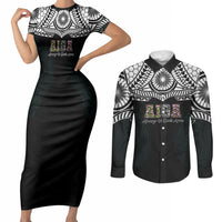 AIGA Always In Gods Arms Samoa Couples Matching Short Sleeve Bodycon Dress and Long Sleeve Button Shirt Polynesian Tribal Tattoo Art Family Heritage Faith