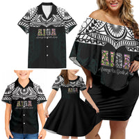 AIGA Always In Gods Arms Samoa Family Matching Off Shoulder Short Dress and Hawaiian Shirt Polynesian Tribal Tattoo Art Family Heritage Faith