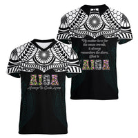 AIGA Always In Gods Arms Samoa Women V-Neck T-Shirt Polynesian Tribal Tattoo Art Family Heritage Faith