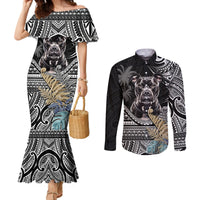 Polynesian Pitbull Couples Matching Mermaid Dress and Long Sleeve Button Shirts Polynesian Pattern And Pitbull TS04 Black - Polynesian Pride