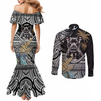 Polynesian Pitbull Couples Matching Mermaid Dress and Long Sleeve Button Shirts Polynesian Pattern And Pitbull TS04 - Polynesian Pride