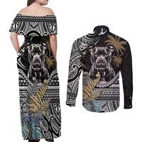Polynesian Pitbull Couples Matching Off Shoulder Maxi Dress and Long Sleeve Button Shirts Polynesian Pattern And Pitbull TS04 - Polynesian Pride
