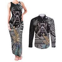 Polynesian Pitbull Couples Matching Tank Maxi Dress and Long Sleeve Button Shirts Polynesian Pattern And Pitbull TS04 Black - Polynesian Pride