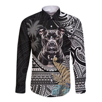 Polynesian Pitbull Long Sleeve Button Shirt Polynesian Pattern And Pitbull TS04 Unisex Black - Polynesian Pride