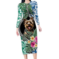 Polynesian Yorkshire Terrier Long Sleeve Bodycon Dress Polynesian Pattern And Yorkshire Terrier TS04 Long Dress Multicolor - Polynesian Pride