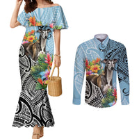 Polynesian Greyhound Couples Matching Mermaid Dress and Long Sleeve Button Shirts Polynesian Pattern And Greyhound TS04 Cyan - Polynesian Pride
